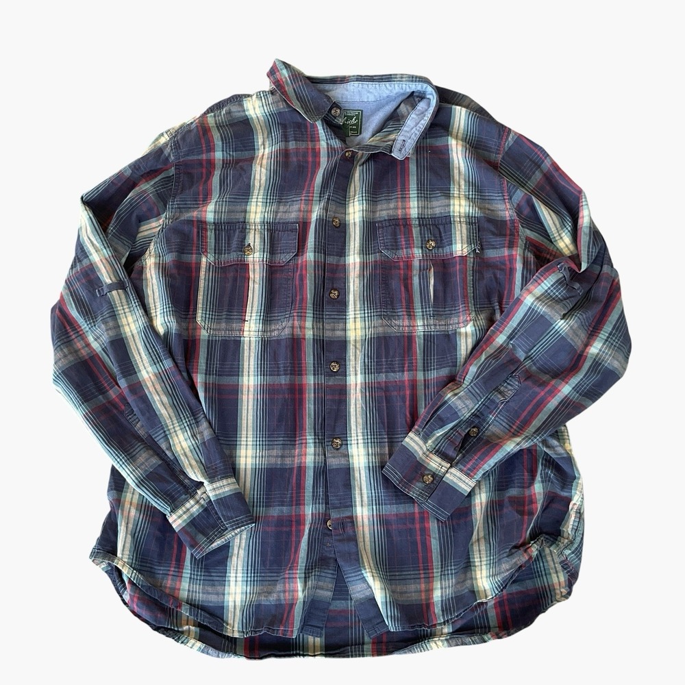 Vintage Woolrich Blue and Green Plaid Flannel Button Down Shirt Size XXL